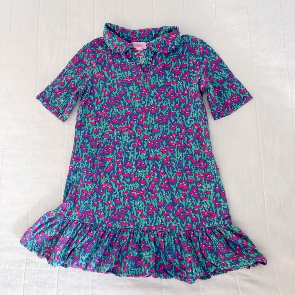 Lilly Pulitzer Girls 6/7 Dress Collared Polo Style Dress Floral